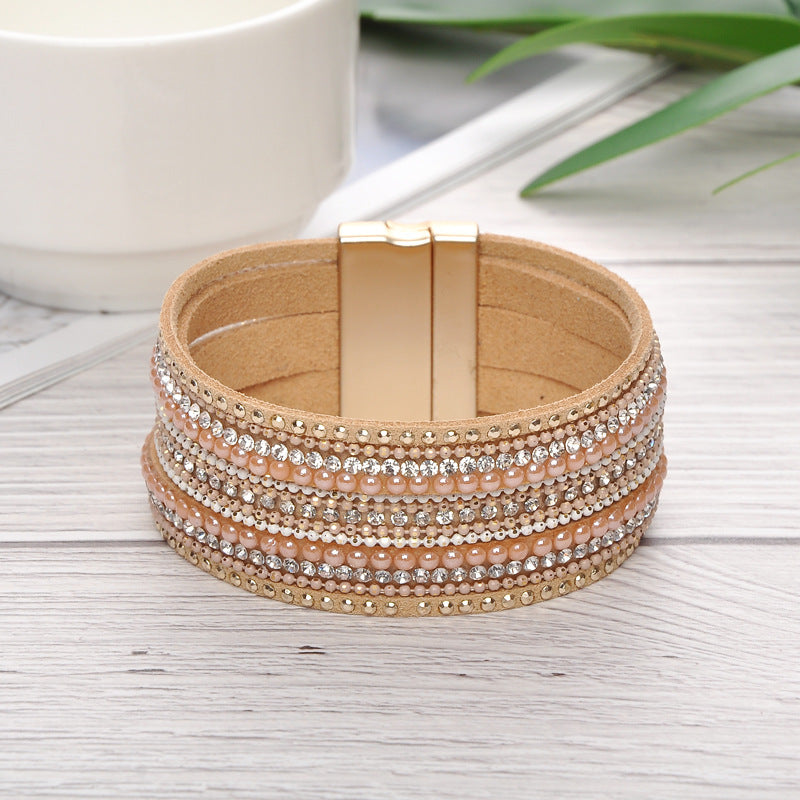 Wholesale Vintage Bohemian Crystal Feather Braided Leather Bracelet